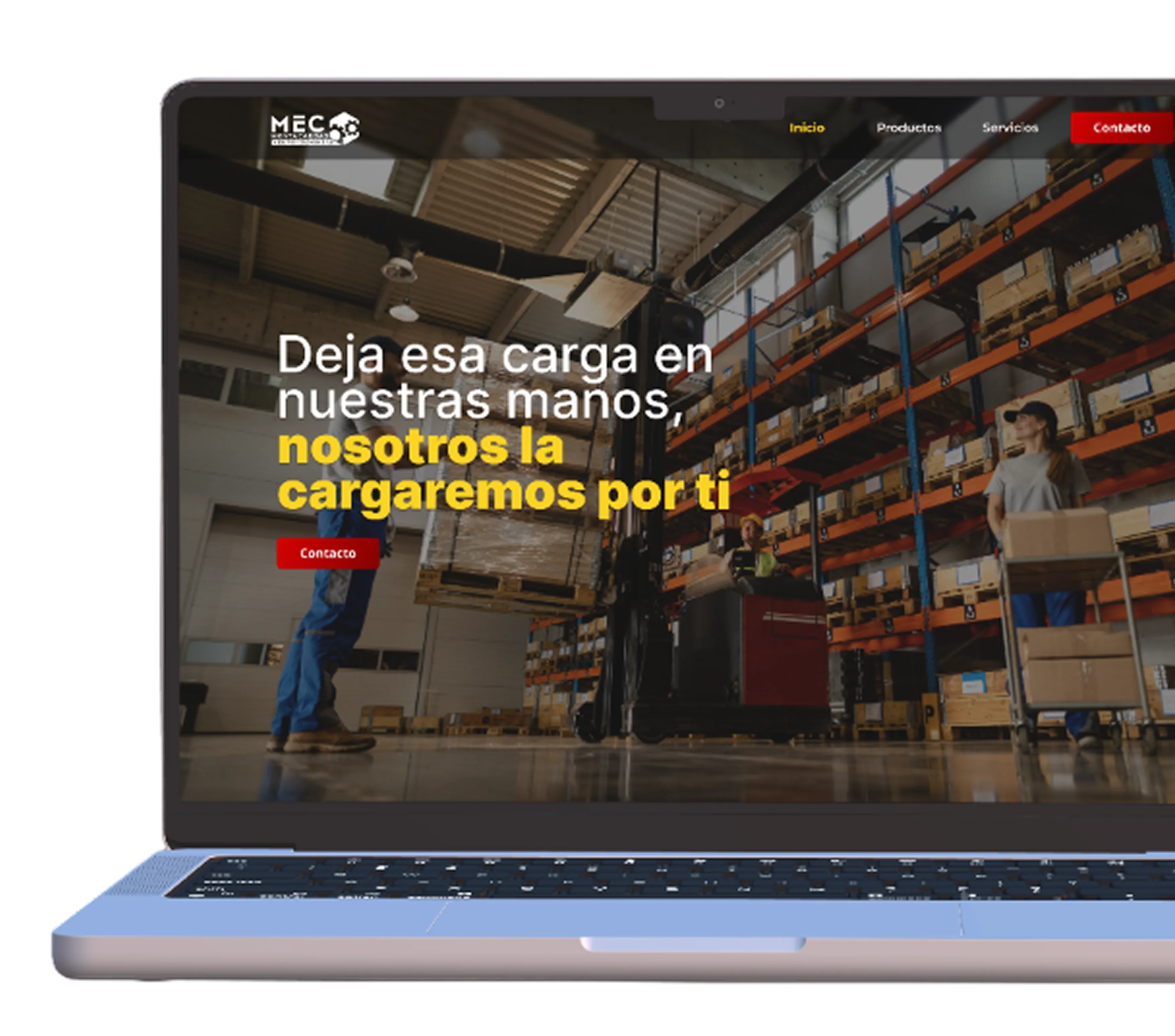 MEC Montacargas website on laptop