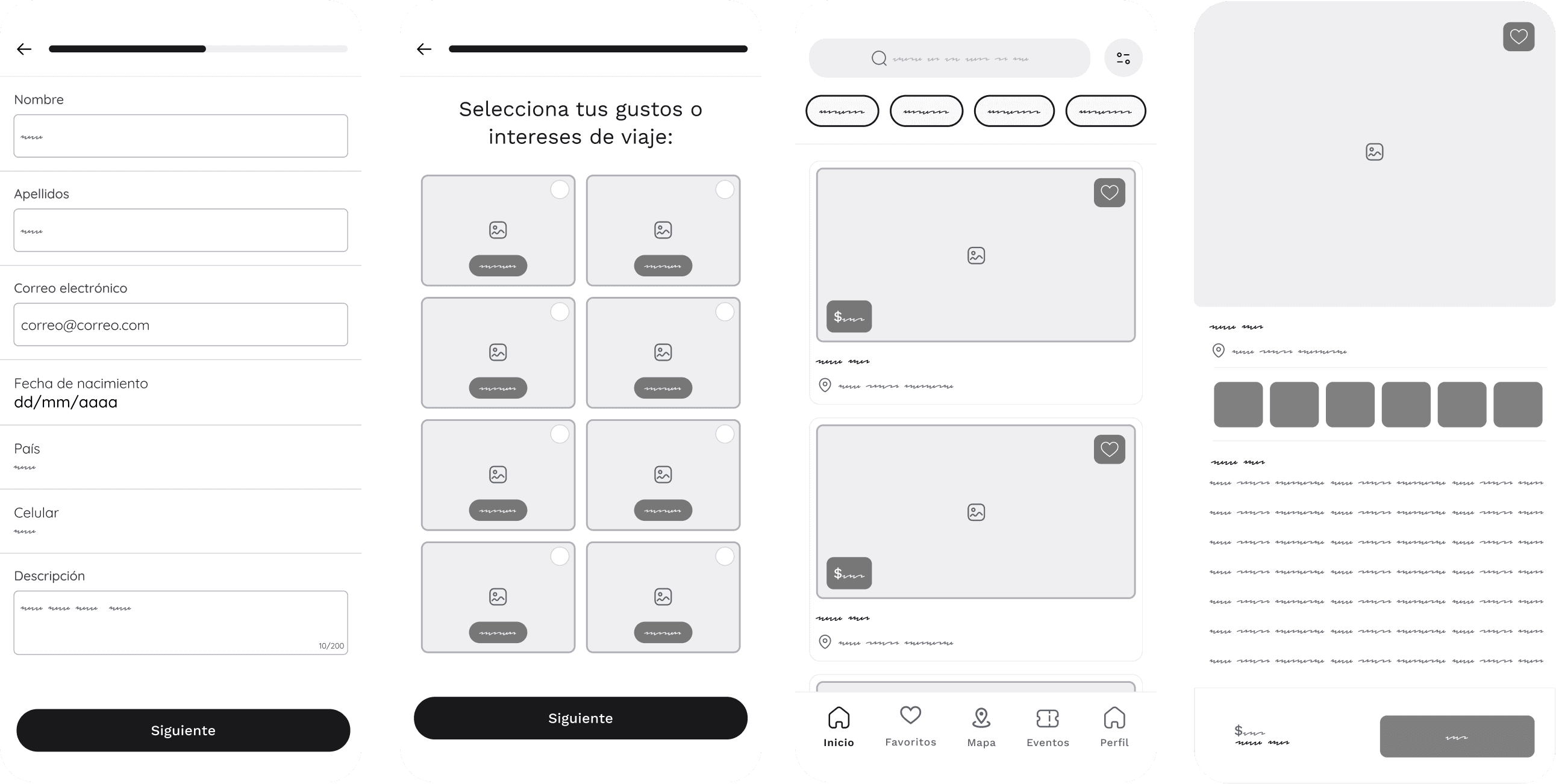 First row of wireframes